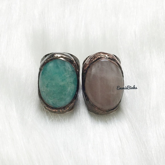 New Natural Rose Quartz & Textured Copper Statement Cocktail Ring - Picture 13 of 16